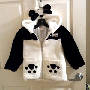 Panda Hoodie Coat NWOT Kids Size 3 Black and White Fleece 2 Pockets  Cut…